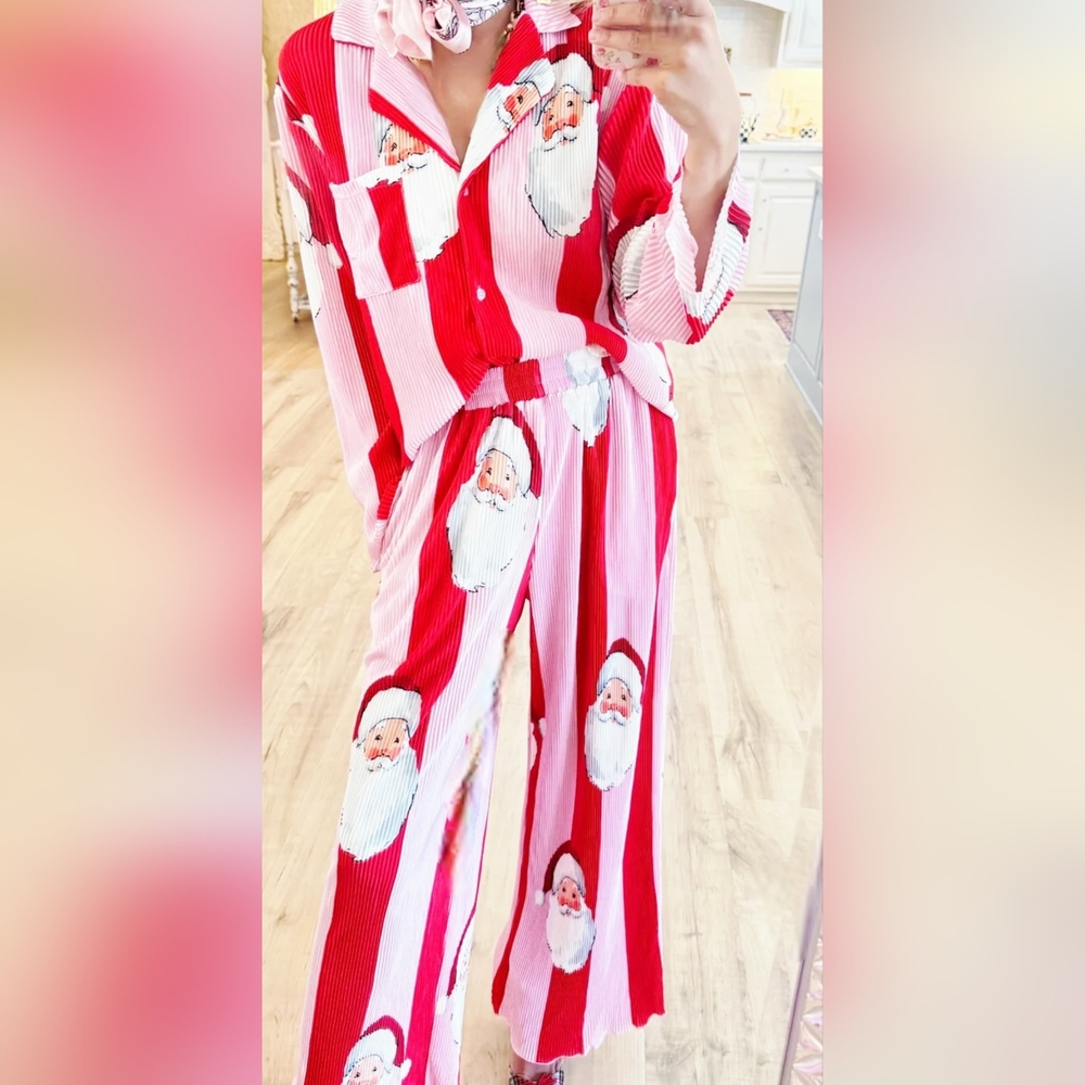 Santa Claus Print Women's Pajama Set - Red, Pink and White - Picture 4 of 4
